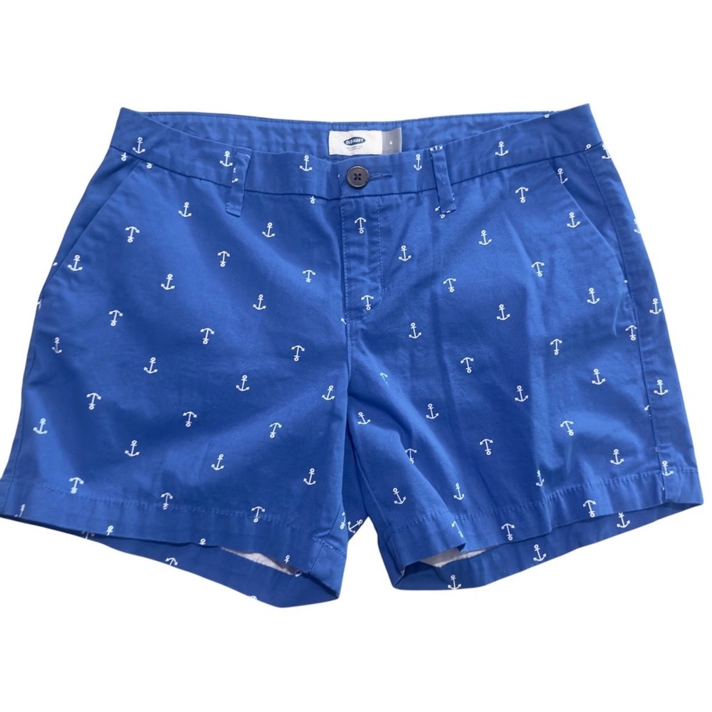 Old‎ Navy Womens Blue Anchor Print Chino Shorts Size 4 Nautical Cotton Coastal
